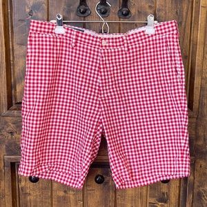 POLO RALPH LAUREN Vtg Red White Checked Gingham Cotton Preppy Shorts Men’s 38